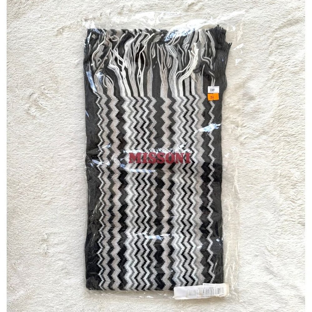 Missoni Zigzag Scarf Grey, Black, White, and Cream - Picture 14 of 14